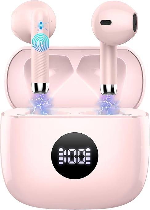 Jxrev Wireless Bluetooth 5.4 Earbuds, 6D Stereo Ear Buds, LED Power Display