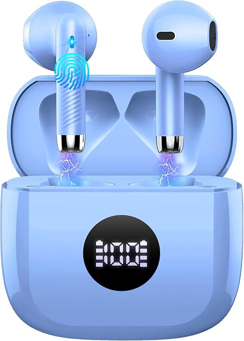 Jxrev Wireless Bluetooth 5.4 Earbuds, 6D Stereo Ear Buds, LED Power Display