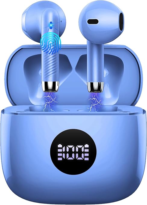Jxrev Wireless Bluetooth 5.4 Earbuds, 6D Stereo Ear Buds, LED Power Display