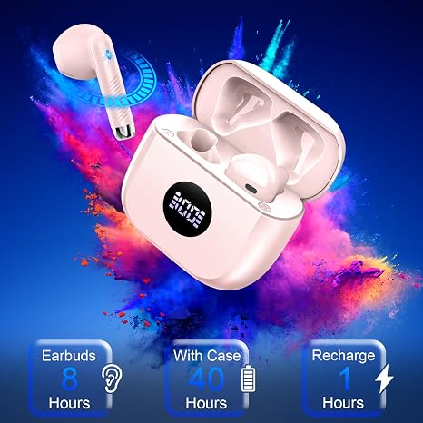 Jxrev Wireless Bluetooth 5.4 Earbuds, 6D Stereo Ear Buds, LED Power Display
