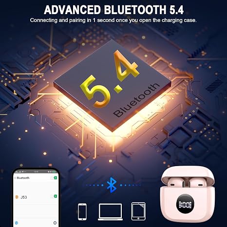 Jxrev Wireless Bluetooth 5.4 Earbuds, 6D Stereo Ear Buds, LED Power Display